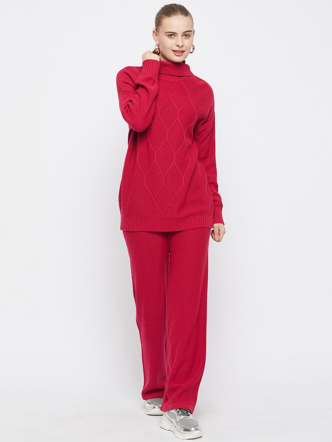 

Club York Self-Design Acrylic Sweater & Trousers, Fuchsia