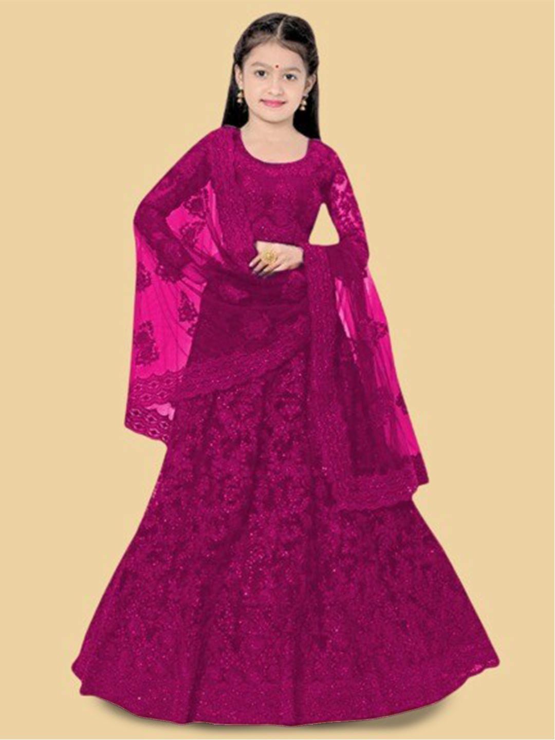 

BAESD Girls Embellished Semi-Stitched Lehenga & Unstitched Blouse With Dupatta, Purple