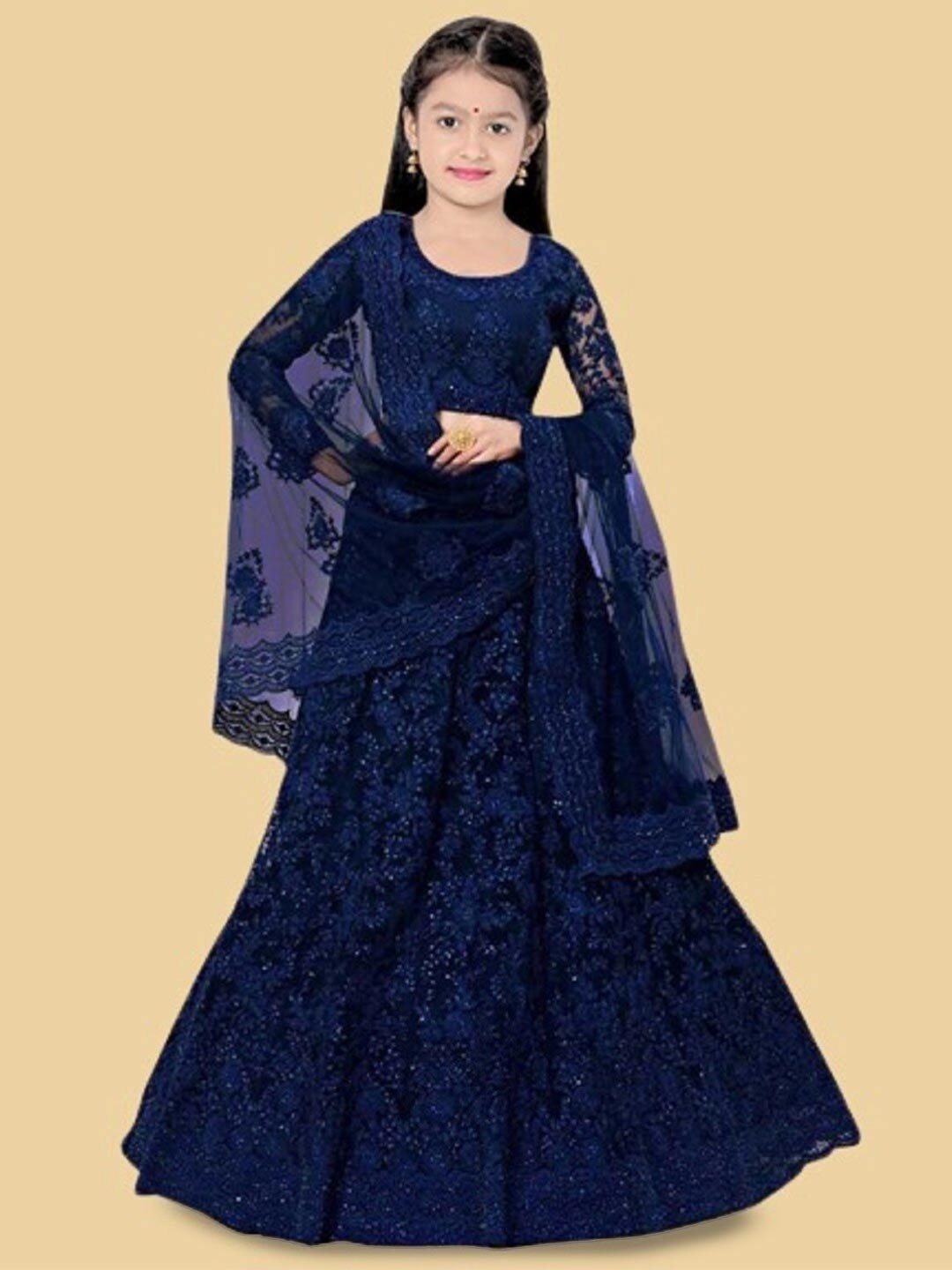 

BAESD Girls Embellished Semi-Stitched Lehenga & Unstitched Blouse With Dupatta, Blue