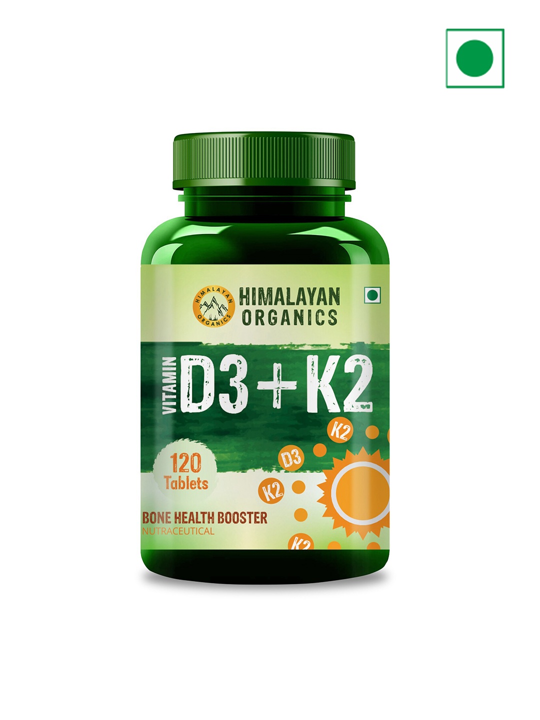 

Himalayan Organics Vitamin D3 + K2 Tablets For Healthy Heart & Immune System - 120 Tablets, Green