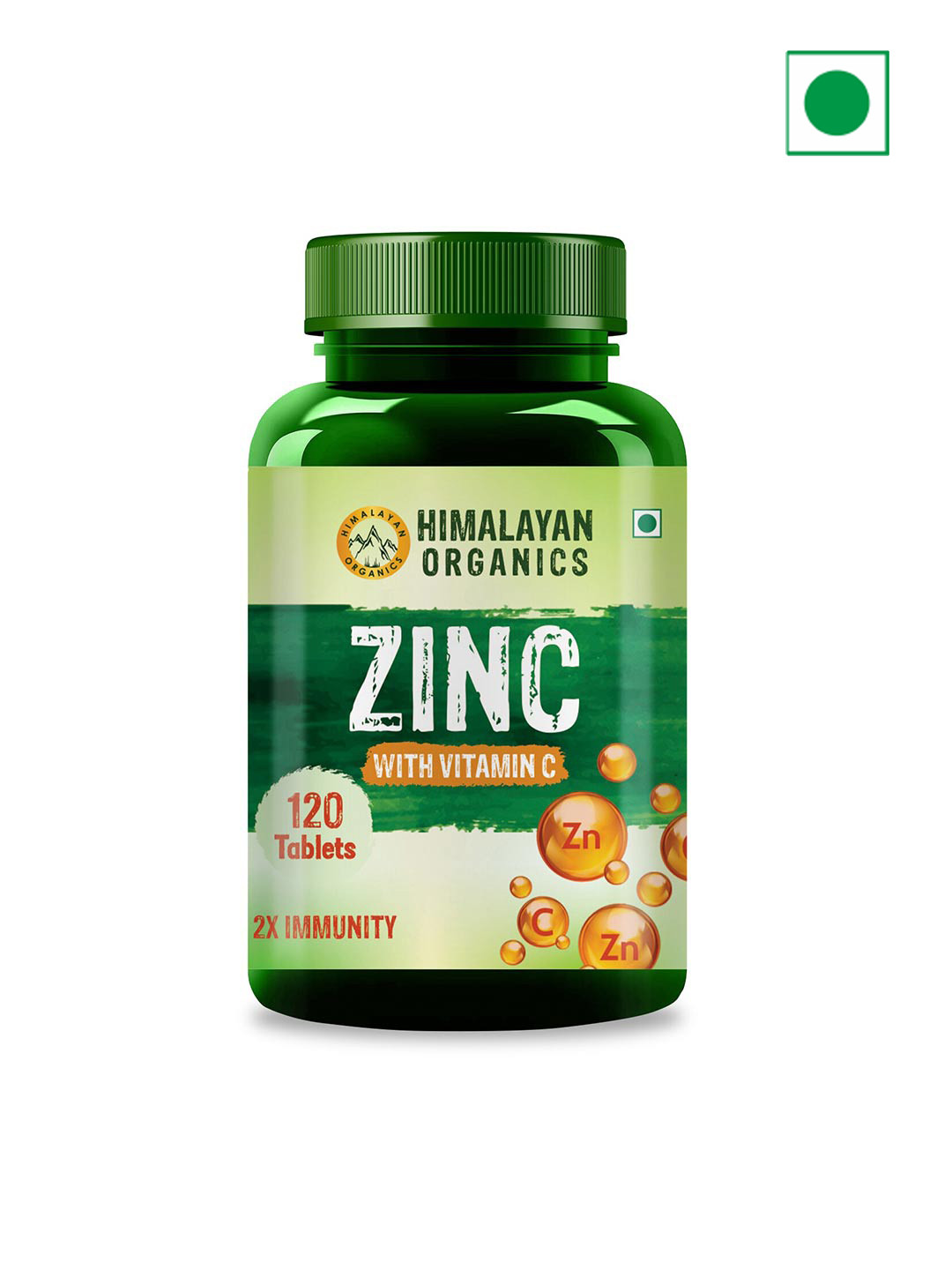 

Himalayan Organics Zinc With Vitamin C Tablets For Healthy Immune System - 120 Tablets, Green