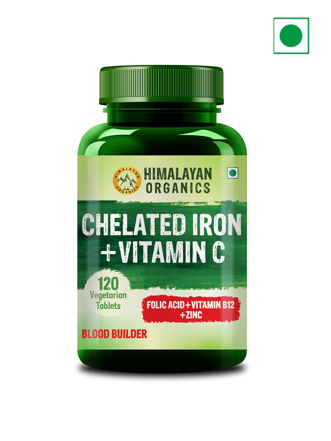

Himalayan Organics Chelated Iron & Vitamin C Tablets For Blood Bulder - 120 Tablets, Green