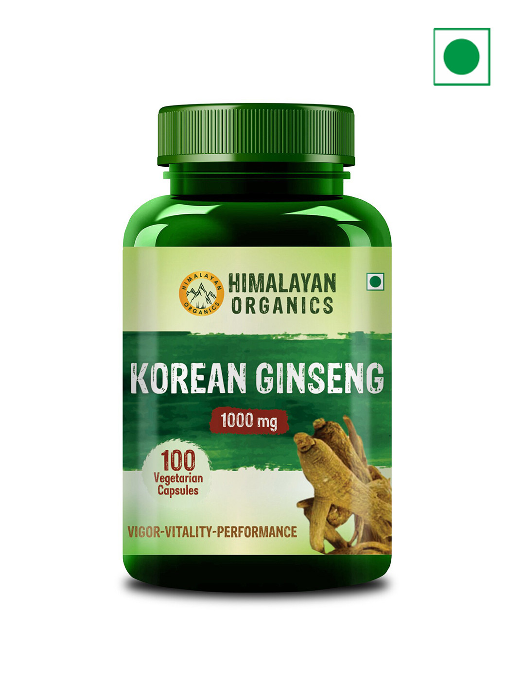 

Himalayan Organics Korean Ginseng Capsules for Vitality & Performance 1000mg - 100 Caps, Green