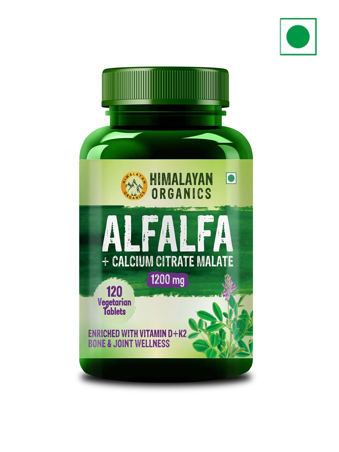 

Himalayan Organics Alfalfa Calcium & Citrate Malate Tablets - 120 Tablets, Green