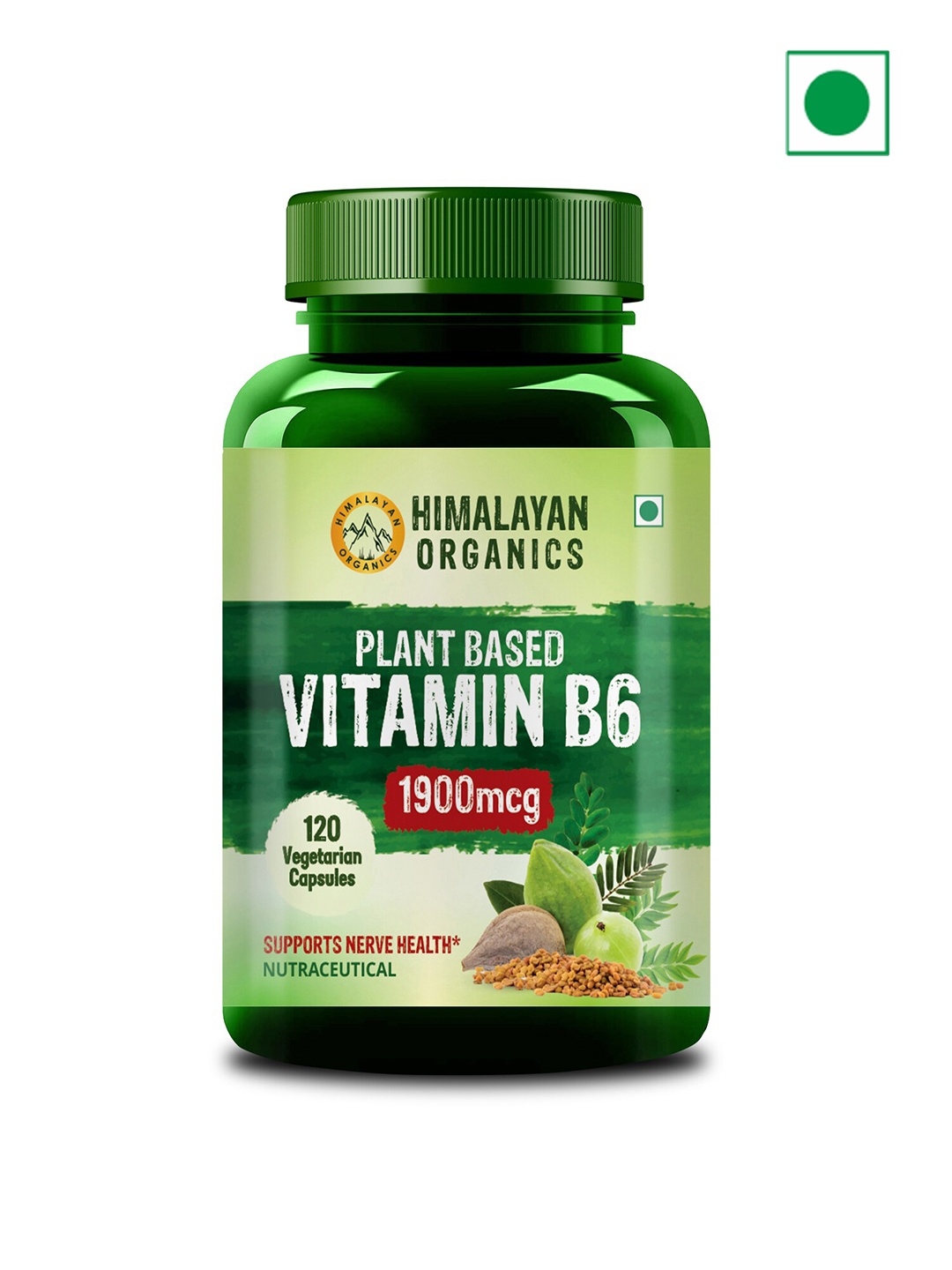 

Himalayan Organics Plant Based Vitamin B6 Capsules 1900mcg - 120 Caps, Green