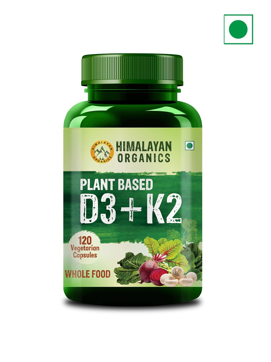 

Himalayan Organics Plants Based D3+K2 Capsules - 120 Capsules, Green
