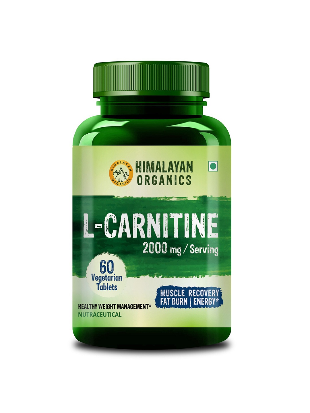 

Himalayan Organics L-Carnitine Tablets for Muscle Recovery 2000mg - 60 Tablets, Green