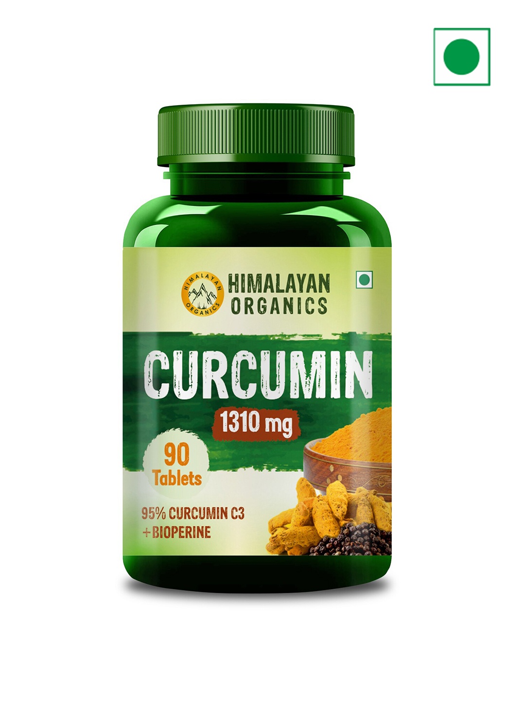 

Himalayan Organics Curcumin Tablets with Bioperine 1310mg - 90 Tablets, Green