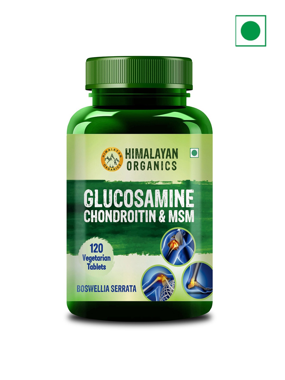 

Himalayan Organics Glucosamine Chondroitin & MSM Tablets for Joint Pain - 120 Tablets, Green