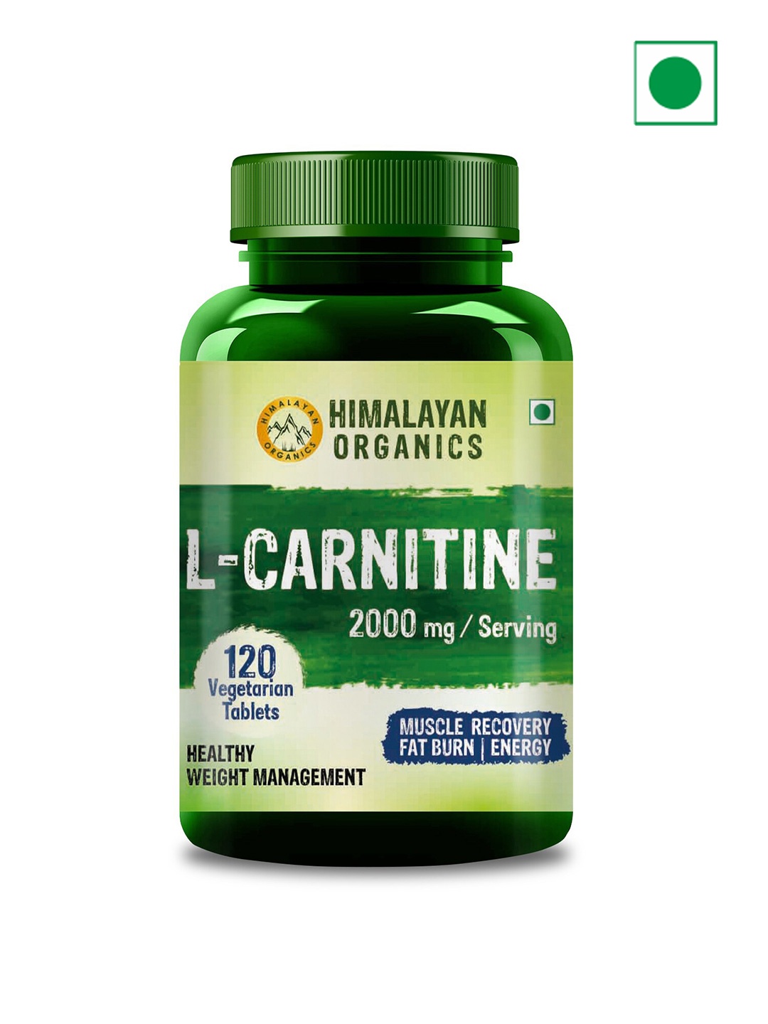 

Himalayan Organics L-Carnitine Tablets for Muscle Recovery - 120 Tablets, Green