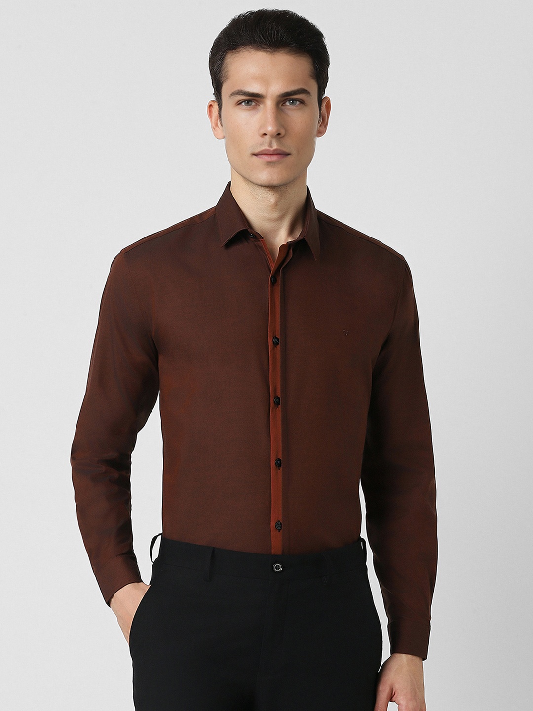

V Dot Slim Fit Formal Shirt, Brown