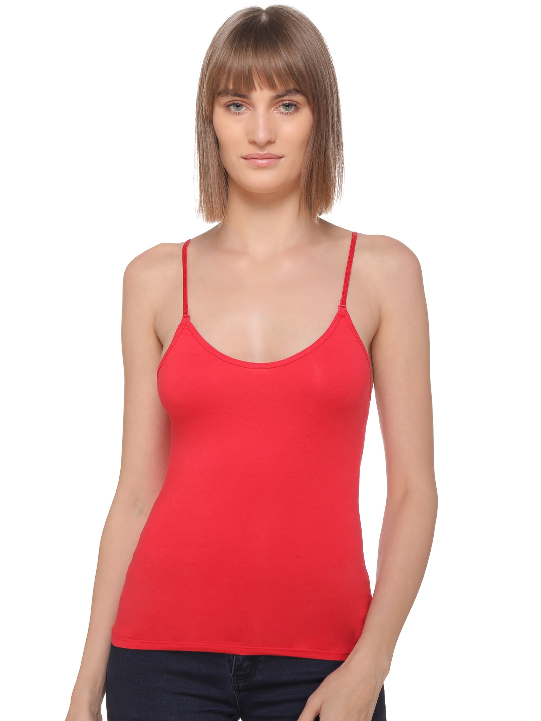

SONA Solid Adjustable Shoulder Strap Non Padded Camisoles, Red