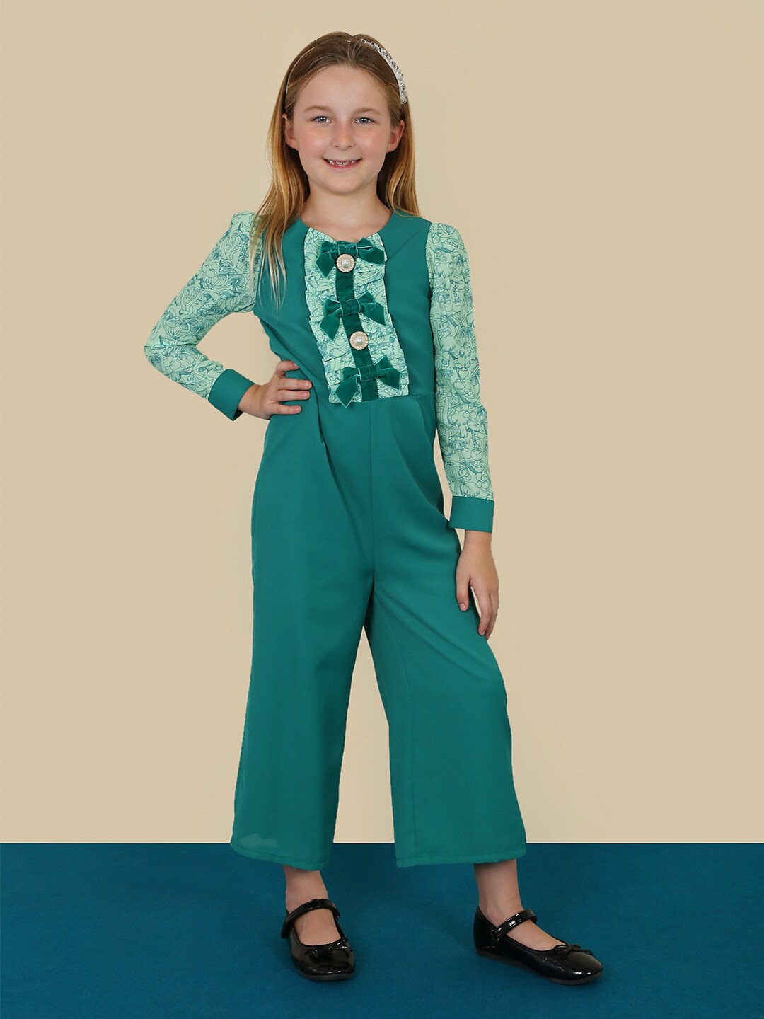

One Friday Girls Printed Culotte Jumpsuit, Green