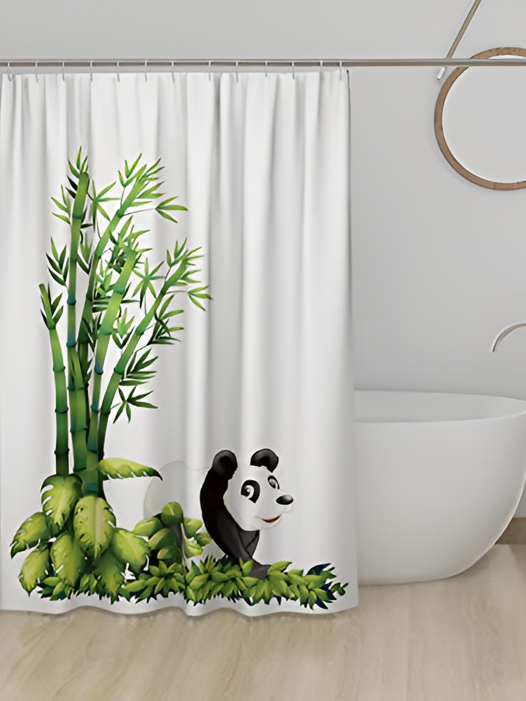 

Lushomes White & Green Panda Printed Waterproof Shower Curtain
