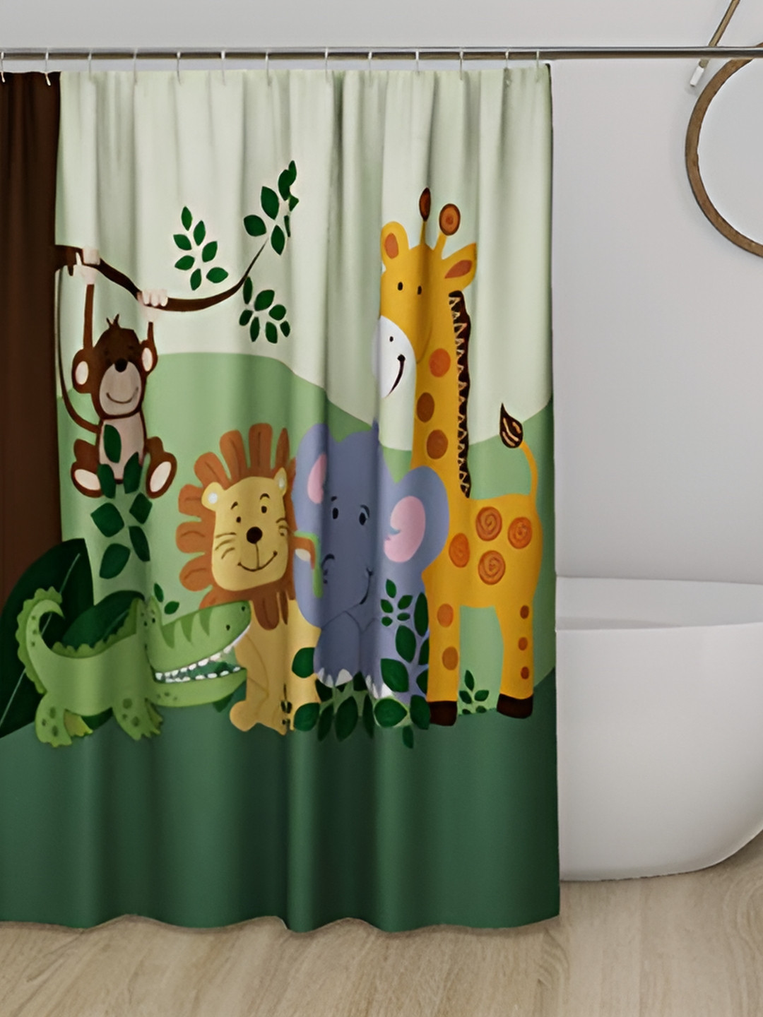 

Lushomes Green & Blue Animals Printed Kids Waterproof Shower Curtain