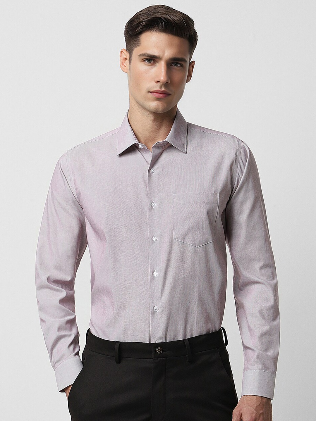 

Van Heusen Slim Fit Self Design Striped Cotton Formal Shirt, Purple