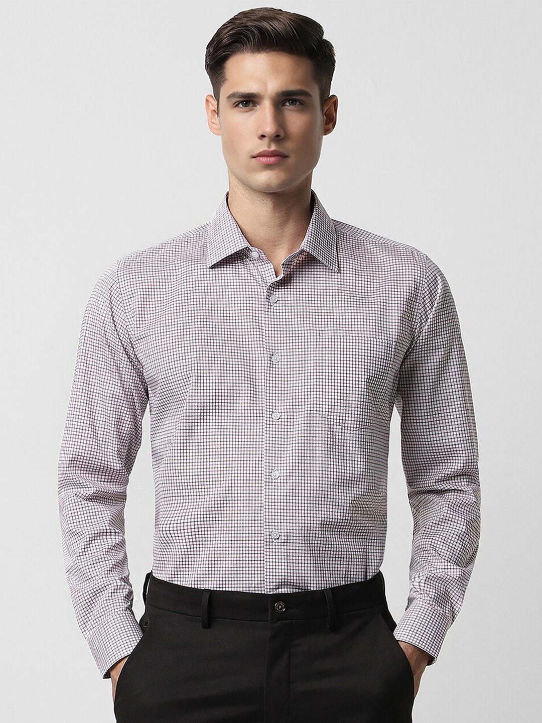 

Van Heusen Checked Slim Fit Cotton Opaque Formal Shirt, Red