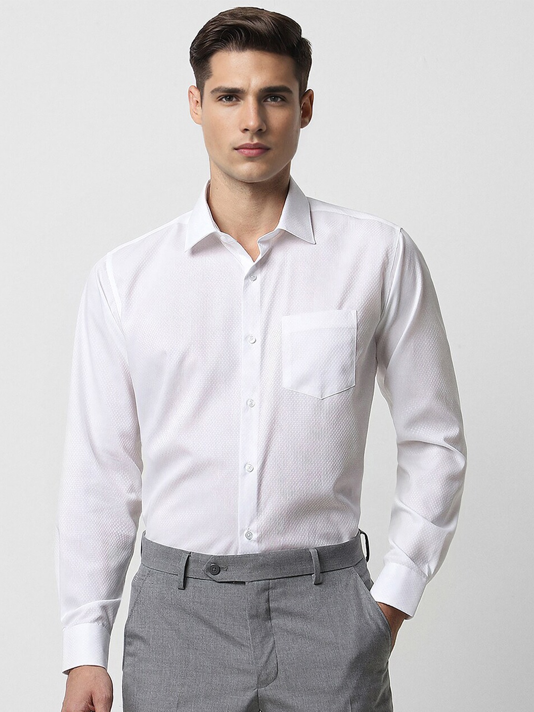 

Van Heusen Textured Full Sleeves Cotton Opaque Formal Shirt, White