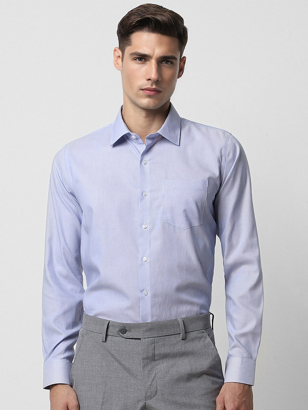 

Van Heusen Striped Cotton Slim Fit Opaque Formal Shirt, Blue