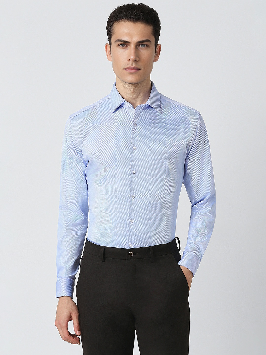 

Van Heusen Textured Self Design Slim Fit Formal Shirt, Blue