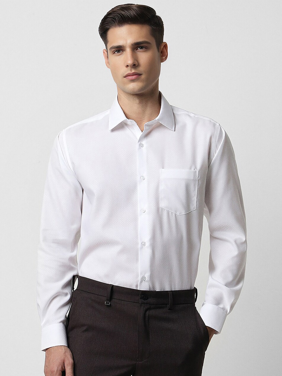 

Van Heusen Self Design Textured Cotton Regular Fit Opaque Formal Shirt, White