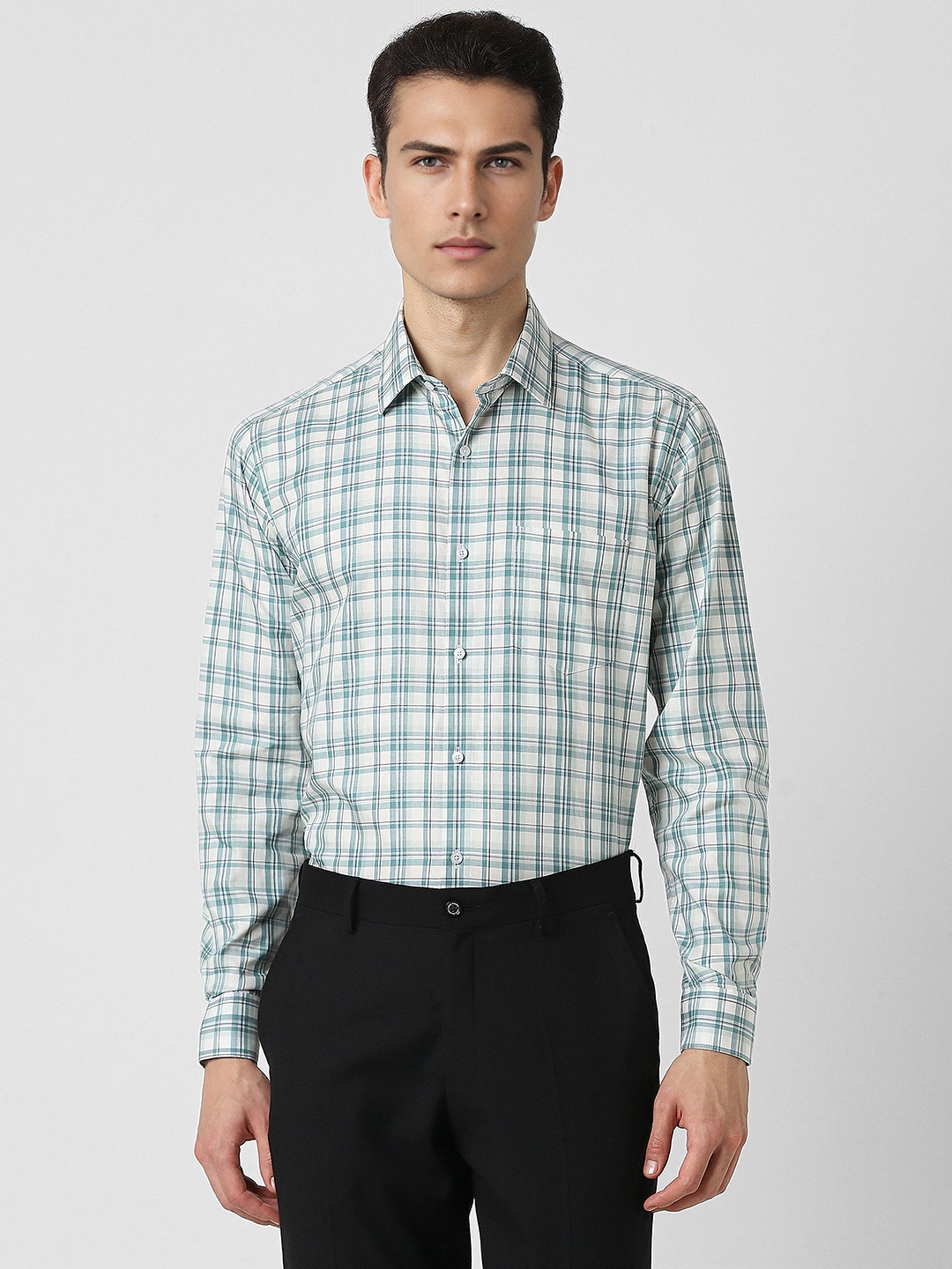 

Van Heusen Checked Pure Cotton Formal Shirt, White