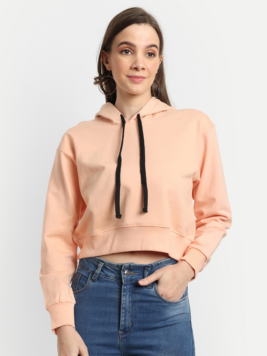 

Bloopers Store Hooded Cotton Crop Sweatshirt, Peach