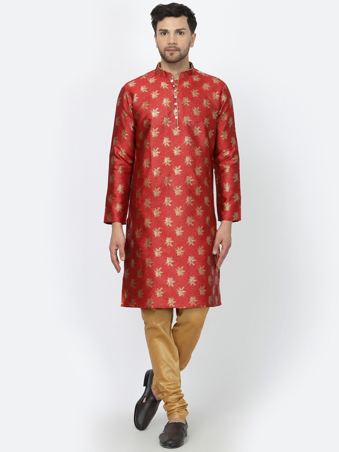 

Sydney Heights Ethnic Motifs Woven Design Mandarin Collar Straight Kurta & Churidar, Maroon