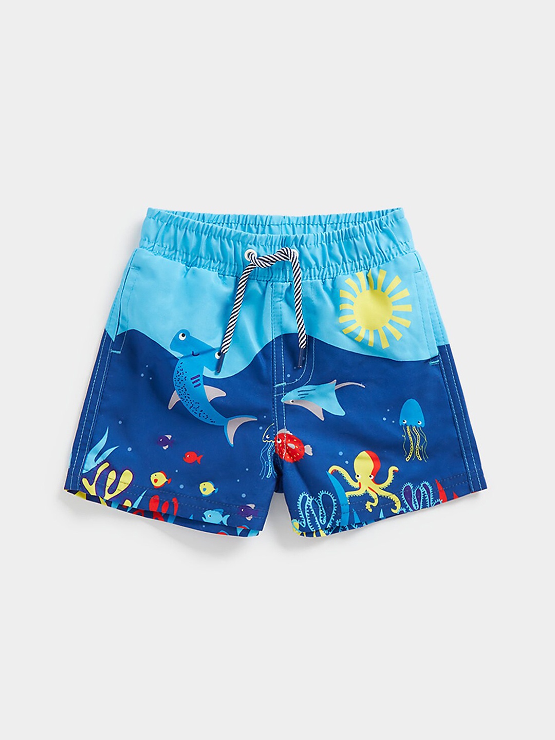 

mothercare Kids Mid Rise Graphic Printed Shorts, Blue