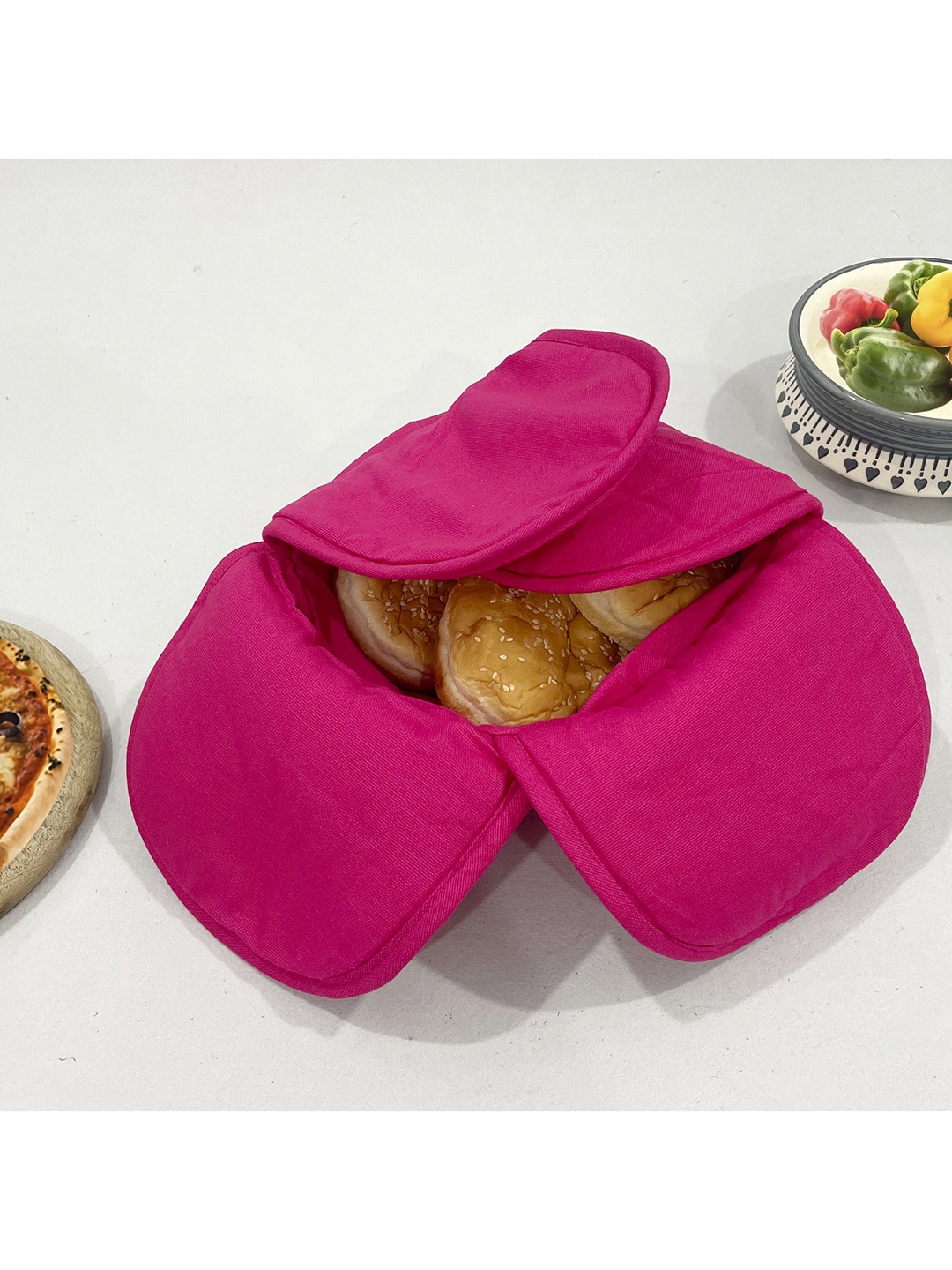 

SWAYAM Pink Wood Microwave Safe Cane Bread Basket With Cotton Foam Filled Cover