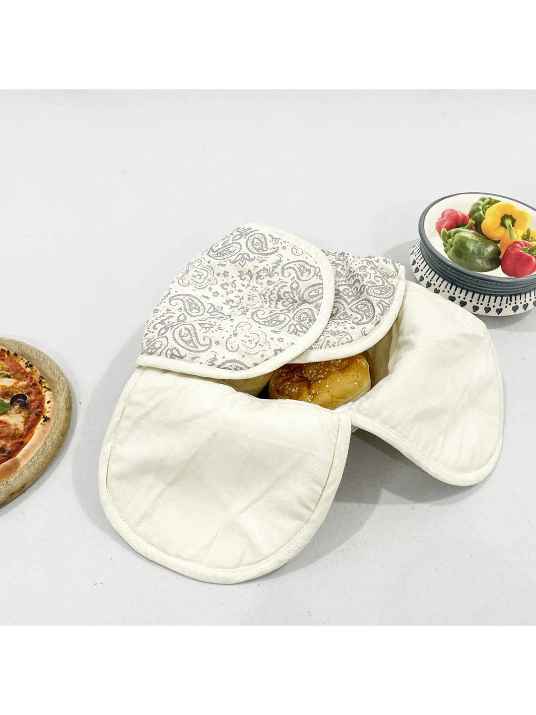 

SWAYAM Grey Wood Microwave Safe Cane Bread Basket With Cotton Foam Filled Cover