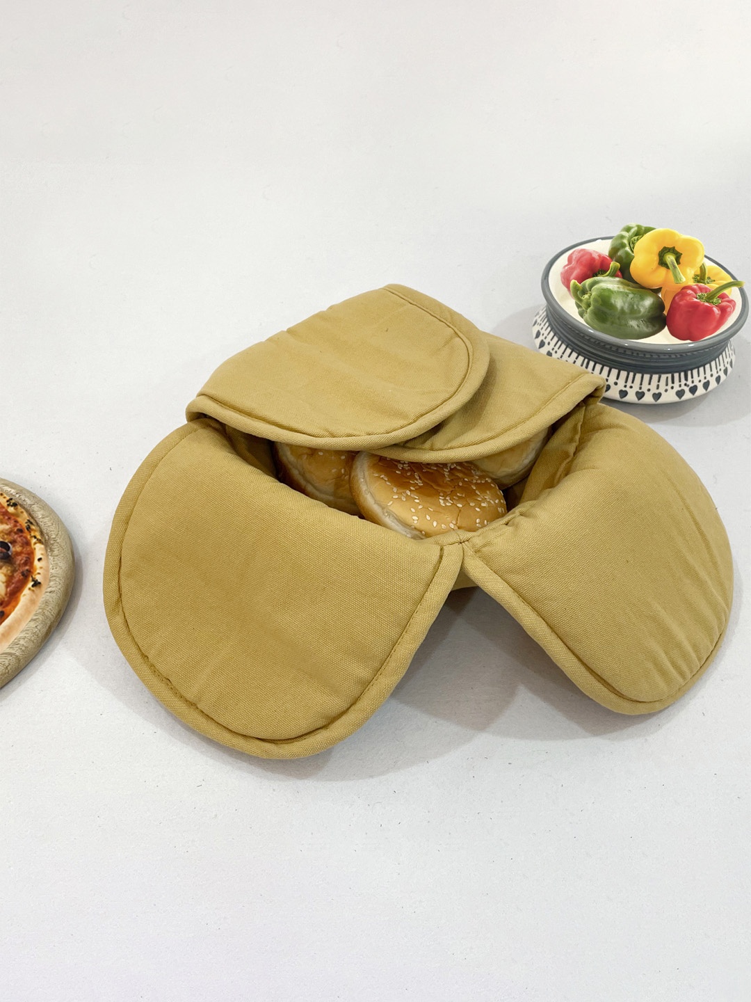 

SWAYAM Beige Wood Microwave Safe Cane Bread Basket With Cotton Foam Filled Cover