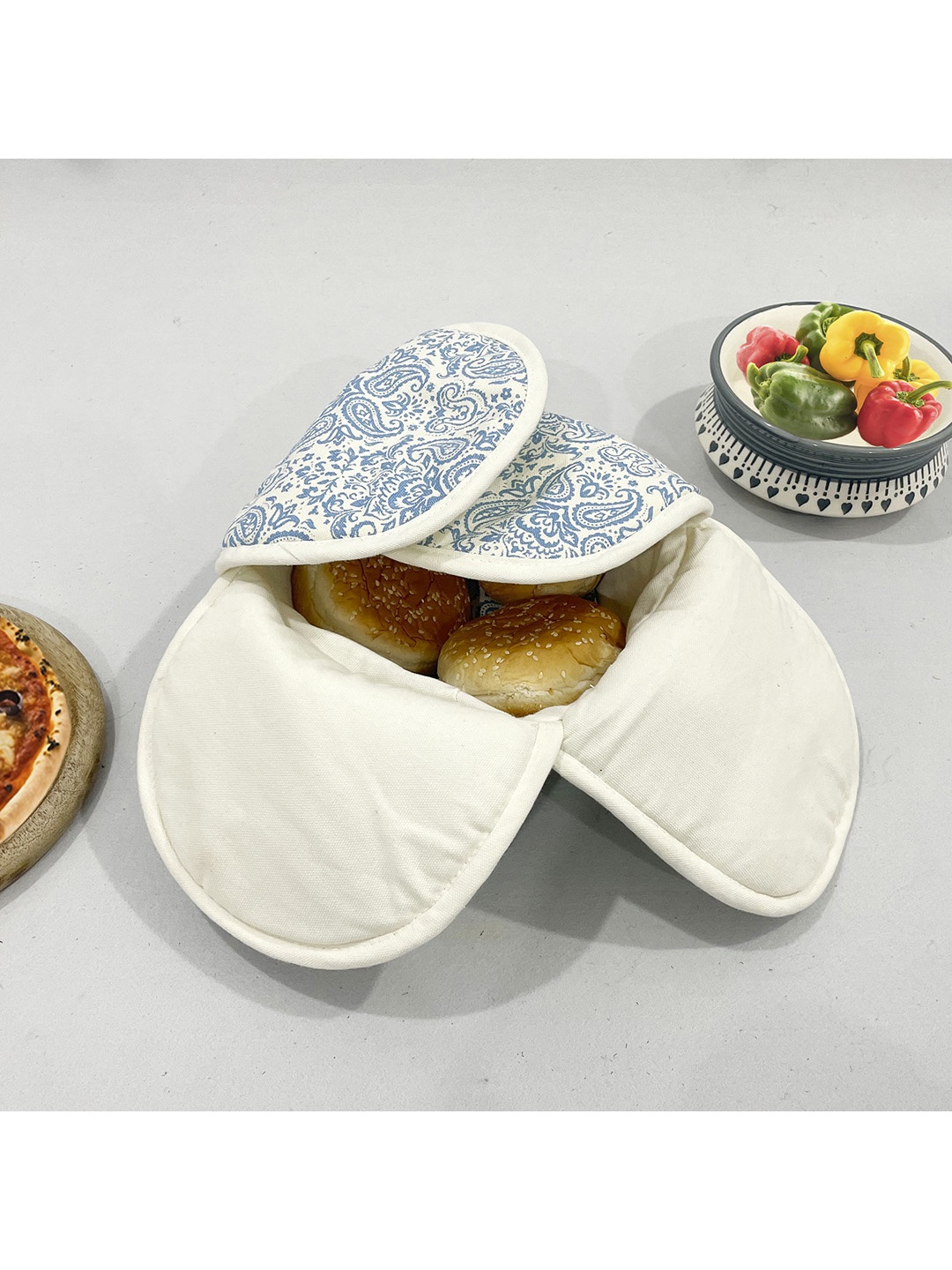 

SWAYAM Blue Wood Microwave Safe Cane Bread Basket With Cotton Foam Filled Cover