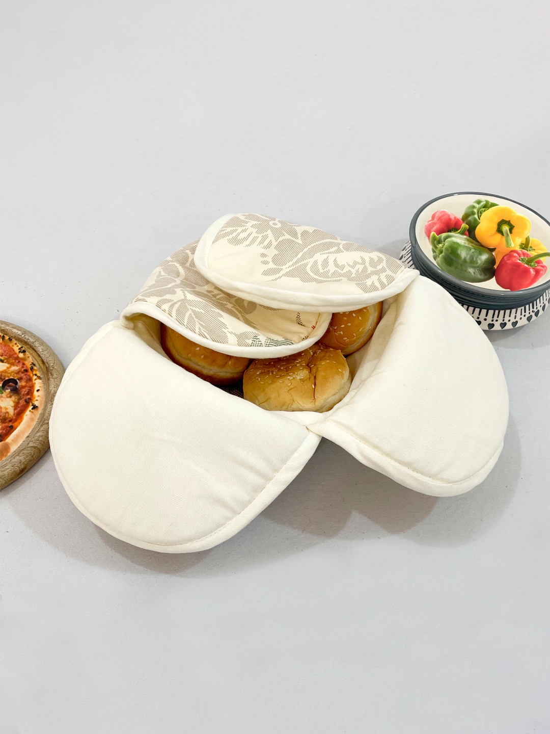 

SWAYAM Beige Wood Microwave Safe Cane Bread Basket With Cotton Foam Filled Cover