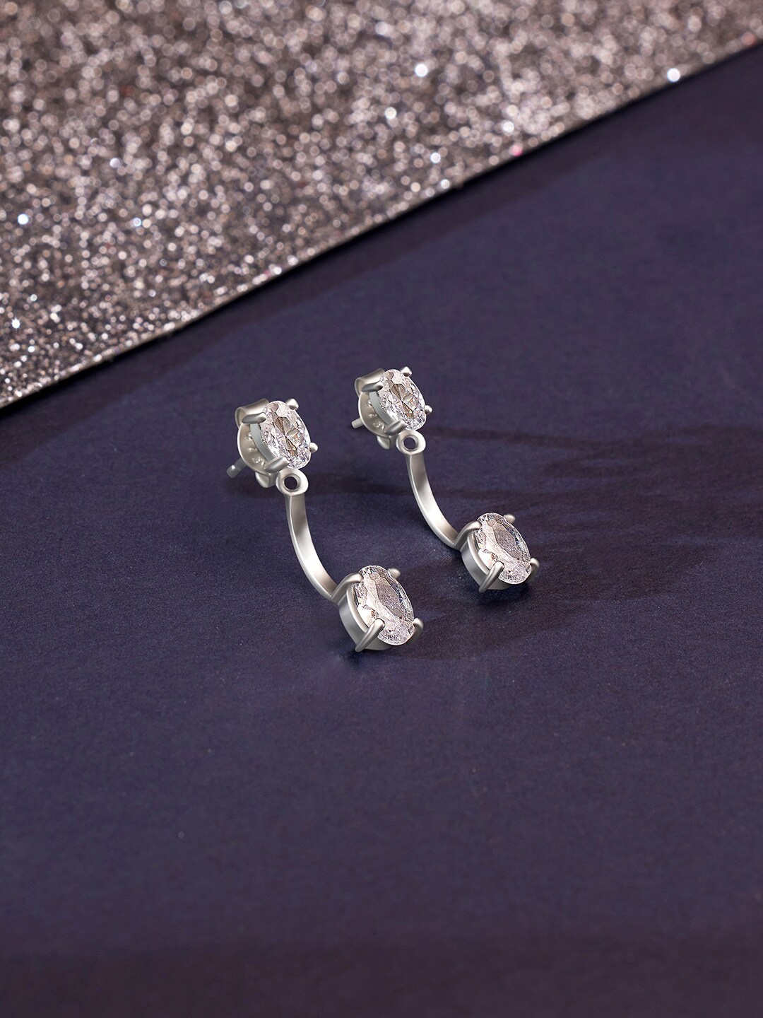 

March by FableStreet Rhodium-Plated Oval Ear Cuff Earrings, White