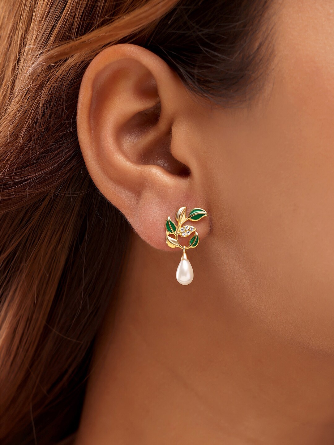 

March by FableStreet Gold Plated Leaf Shaped Drop Earrings