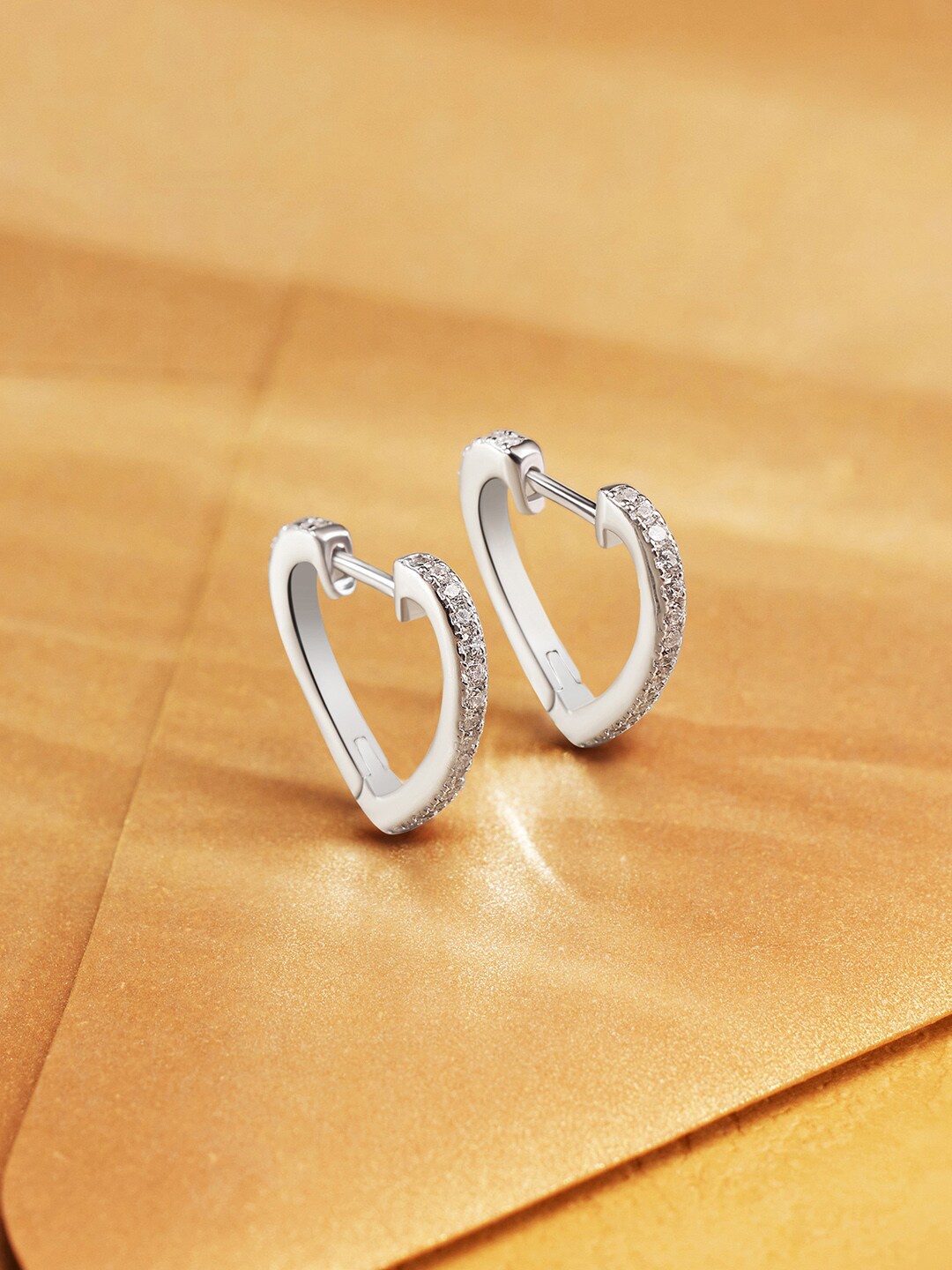 

March by FableStreet Rhodium-Plated Heart Shaped Hoop Earrings, Silver