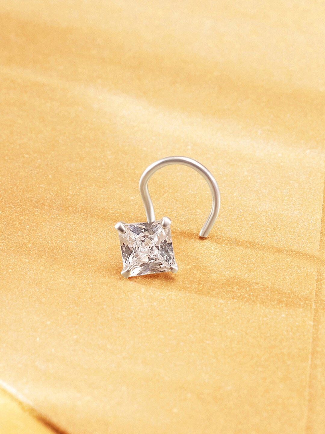 

March by FableStreet Rhodium Plated CZ Studded Nosepin, Silver