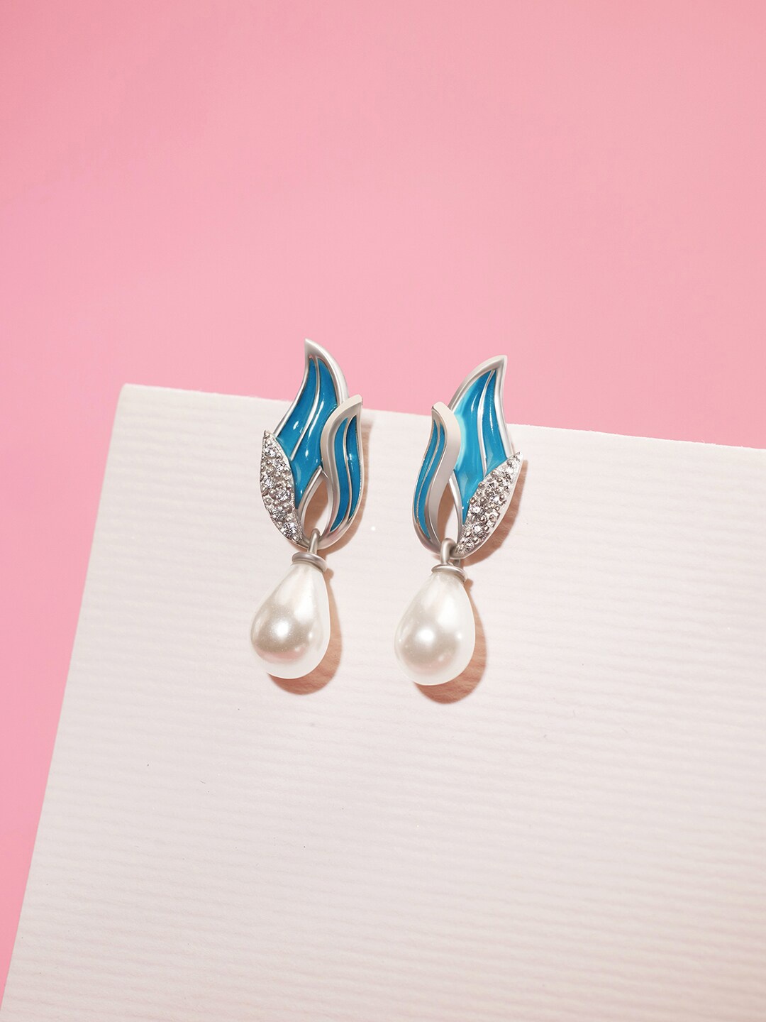 

March by FableStreet Silver-Toned Leaf Shaped Drop Earrings