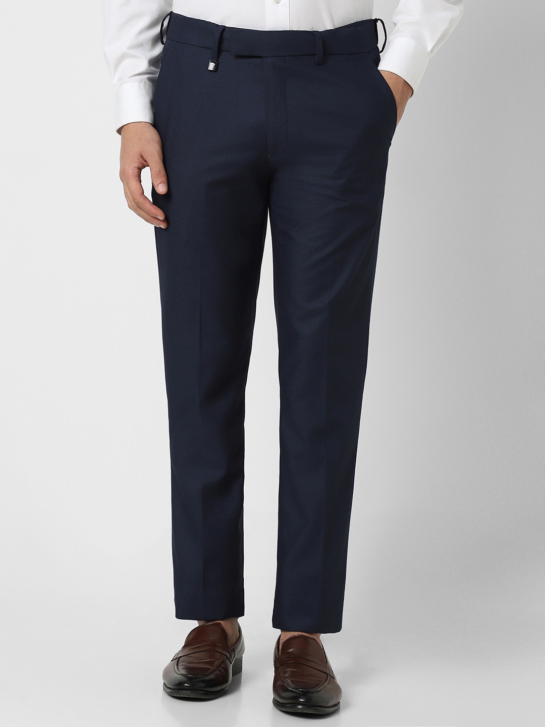 

V Dot Men Slim Fit Mid-Rise Formal Trouser, Navy blue