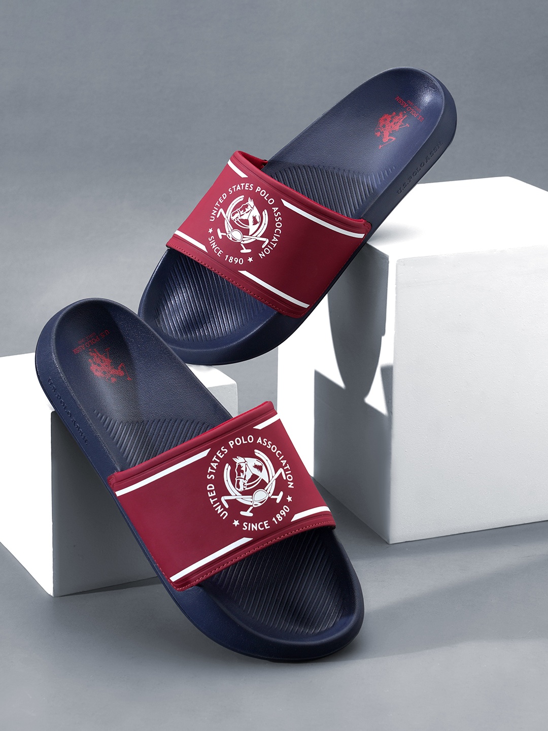 

U.S. Polo Assn. Men Brand Logo Print Zane 4.0 Sliders, Red
