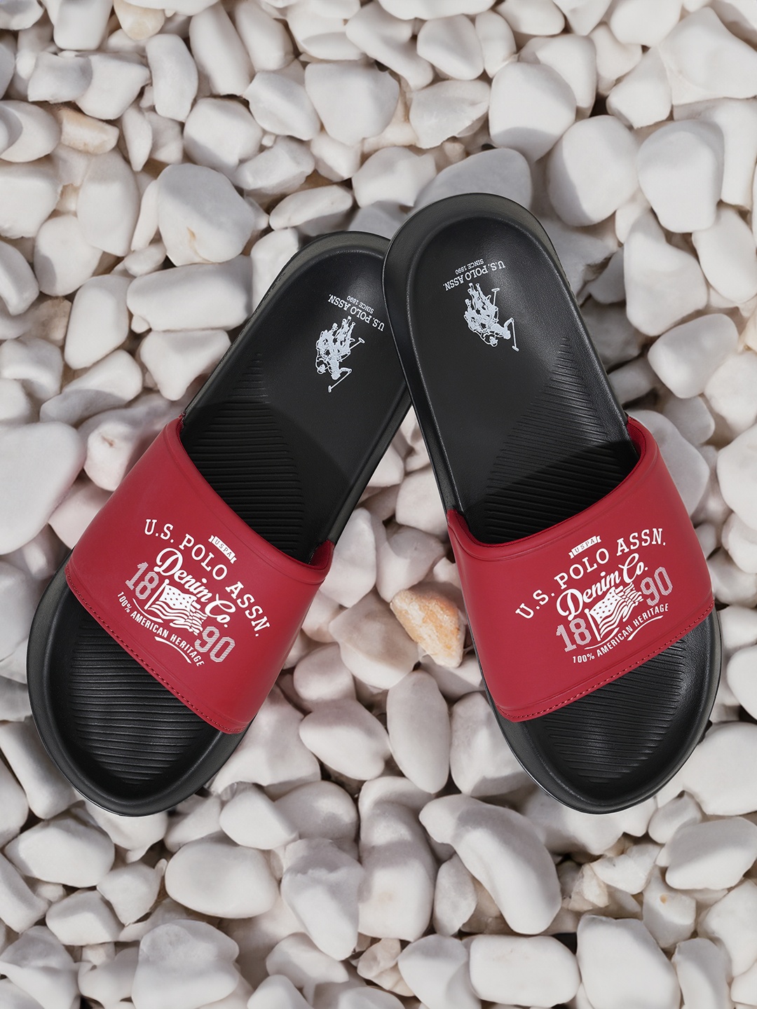 U.S. Polo Assn. Men Brand Logo Print Toplin 4.0 Sliders, Red