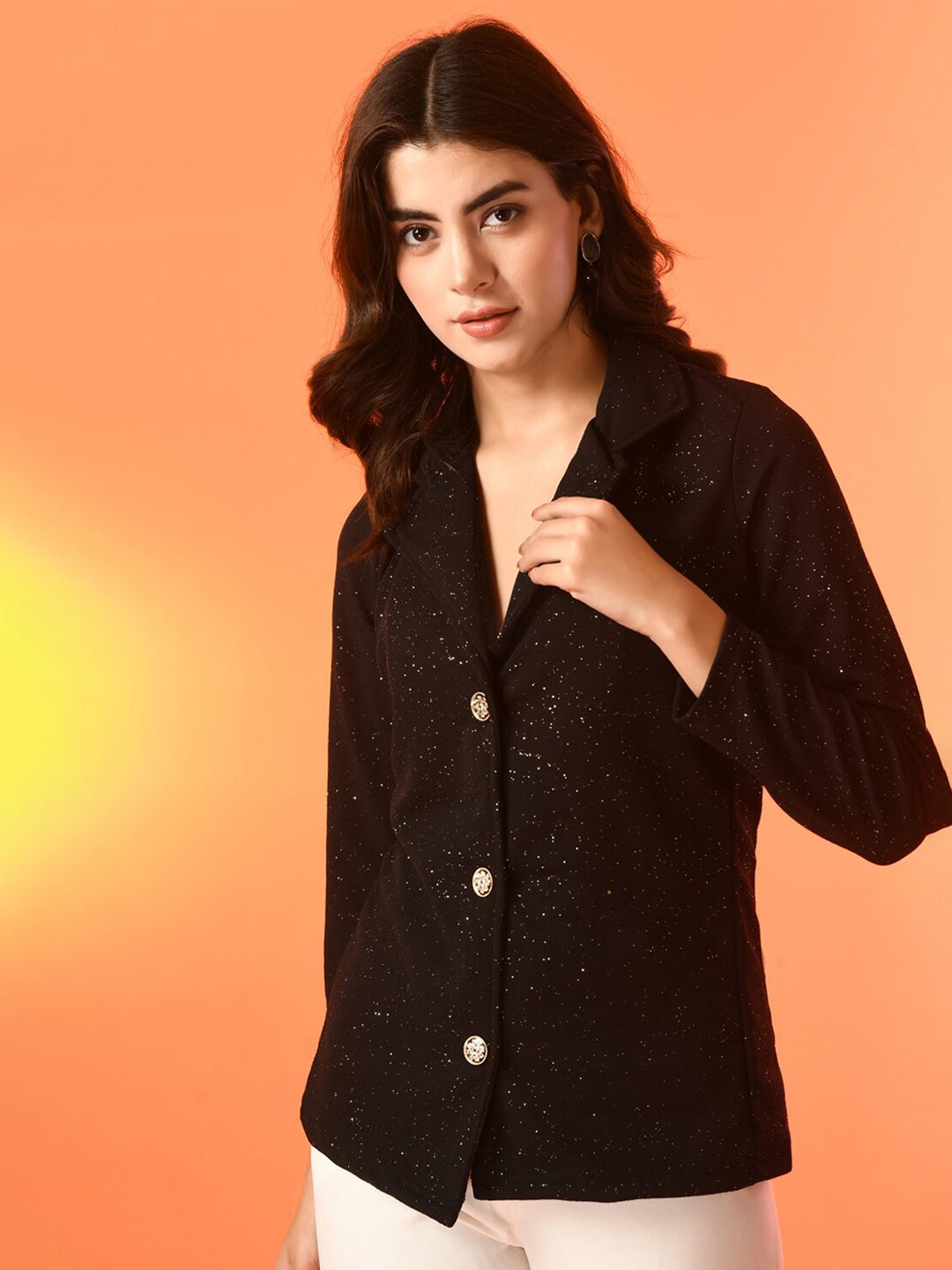 

IUGA Self Design Notched Lapel Collar Bandhgala Blazer, Black