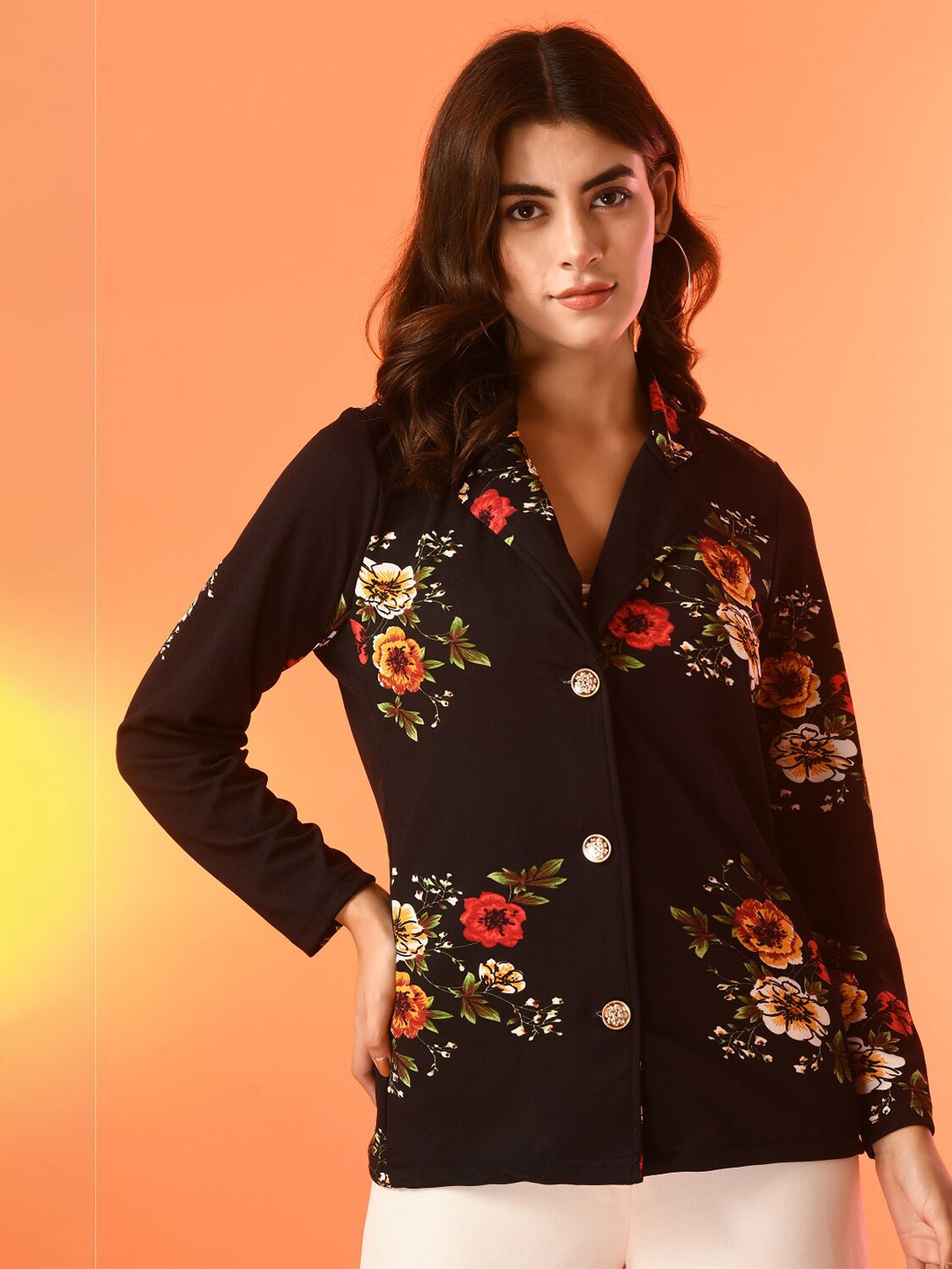 

IUGA Floral Printed Spread Collar Casual Shirt, Brown