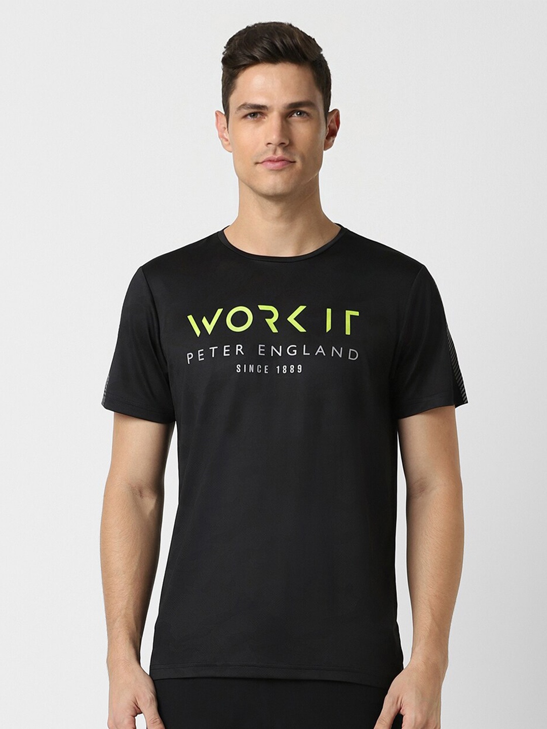 

Peter England Typography Printed Round Neck T-shirt, Black