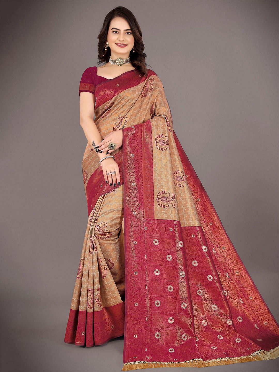 

Saree Exotica Woven Design Pure Silk Designer Banarasi Sarees, Coffee brown