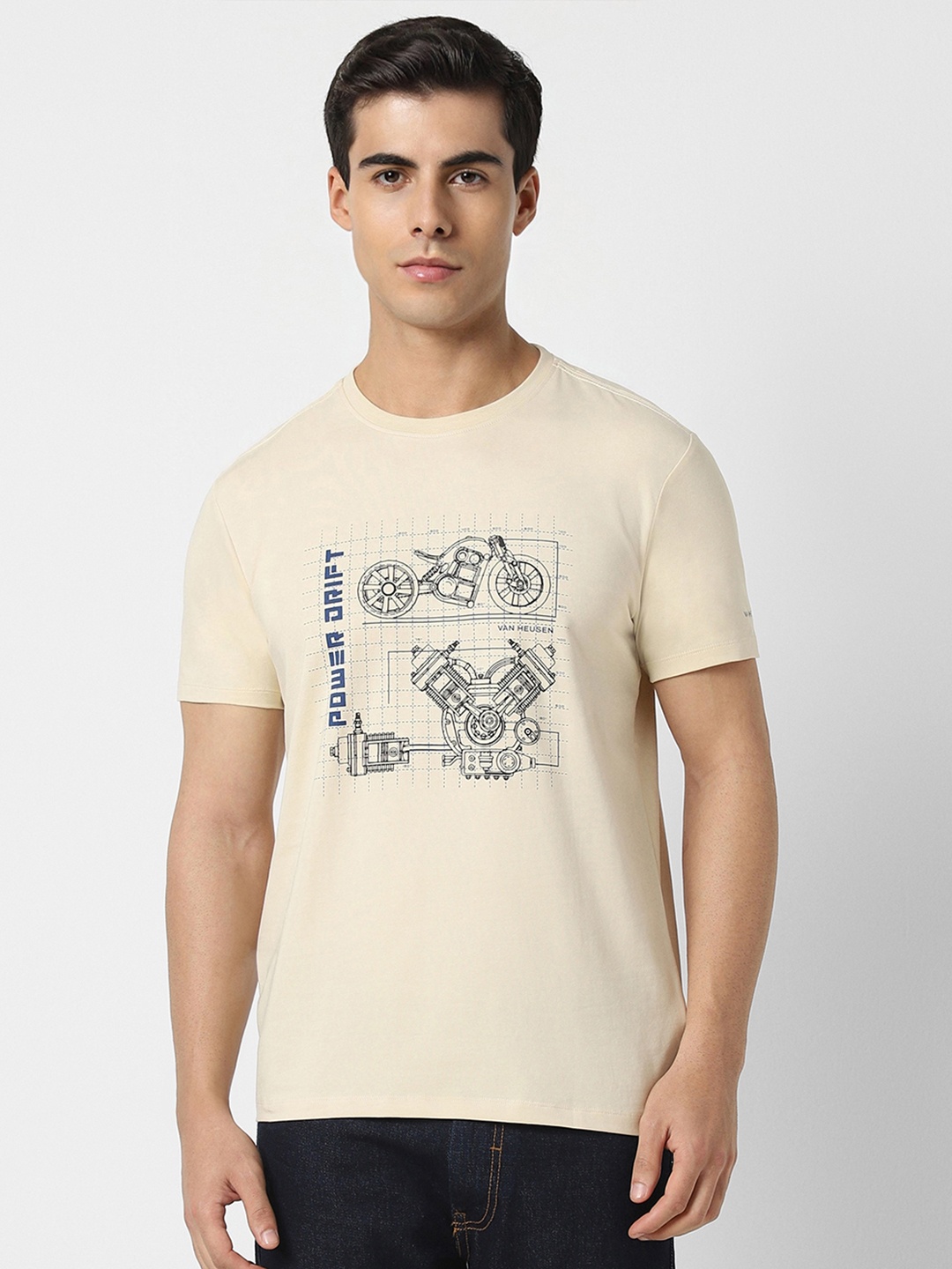 

VAN HEUSEN DENIM LABS Graphic Printed Round Neck T-shirt, Beige