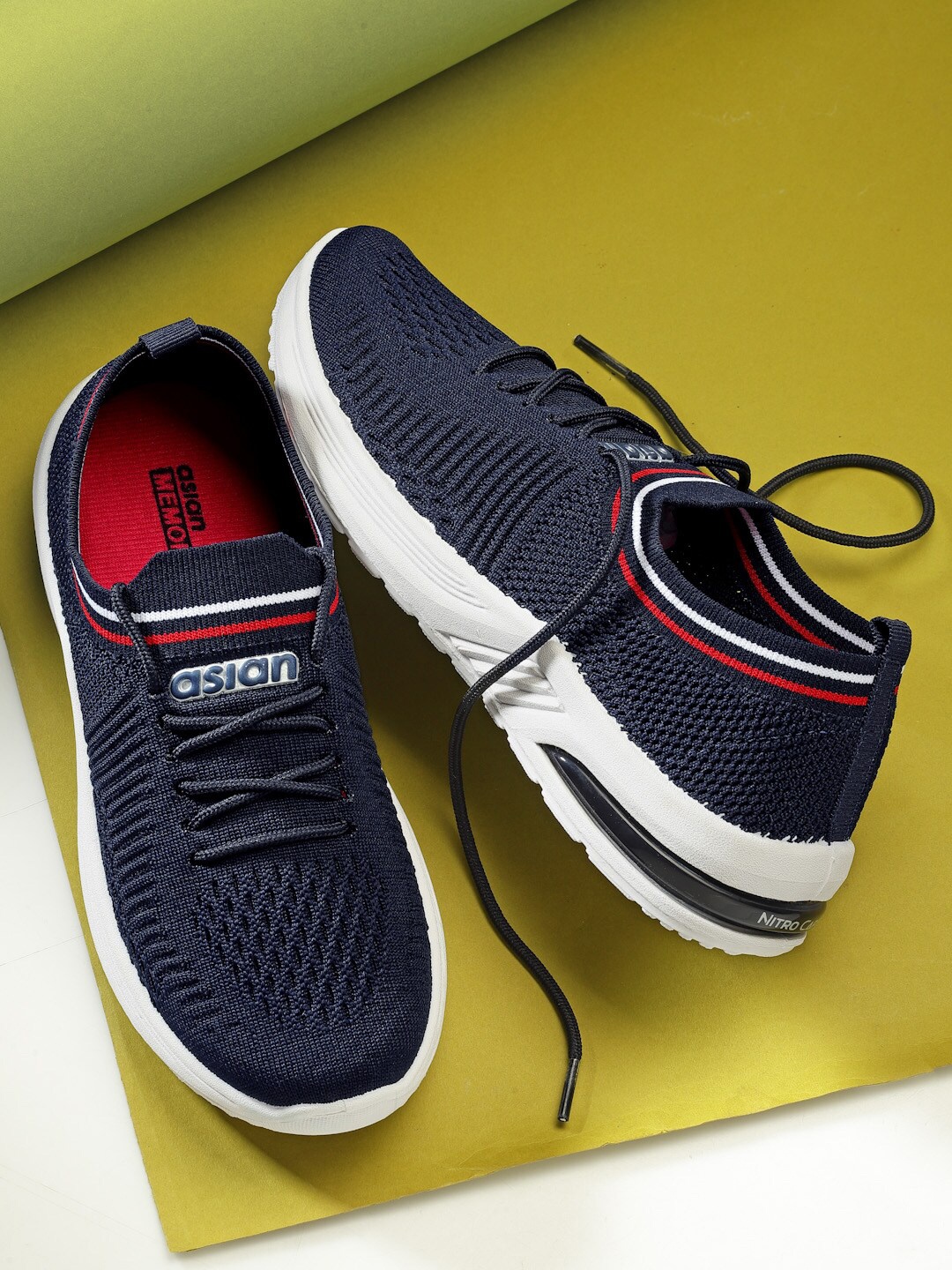 

ASIAN Women ELIZA-31 Textured Contrast Sole Lace Up Sneakers, Navy blue