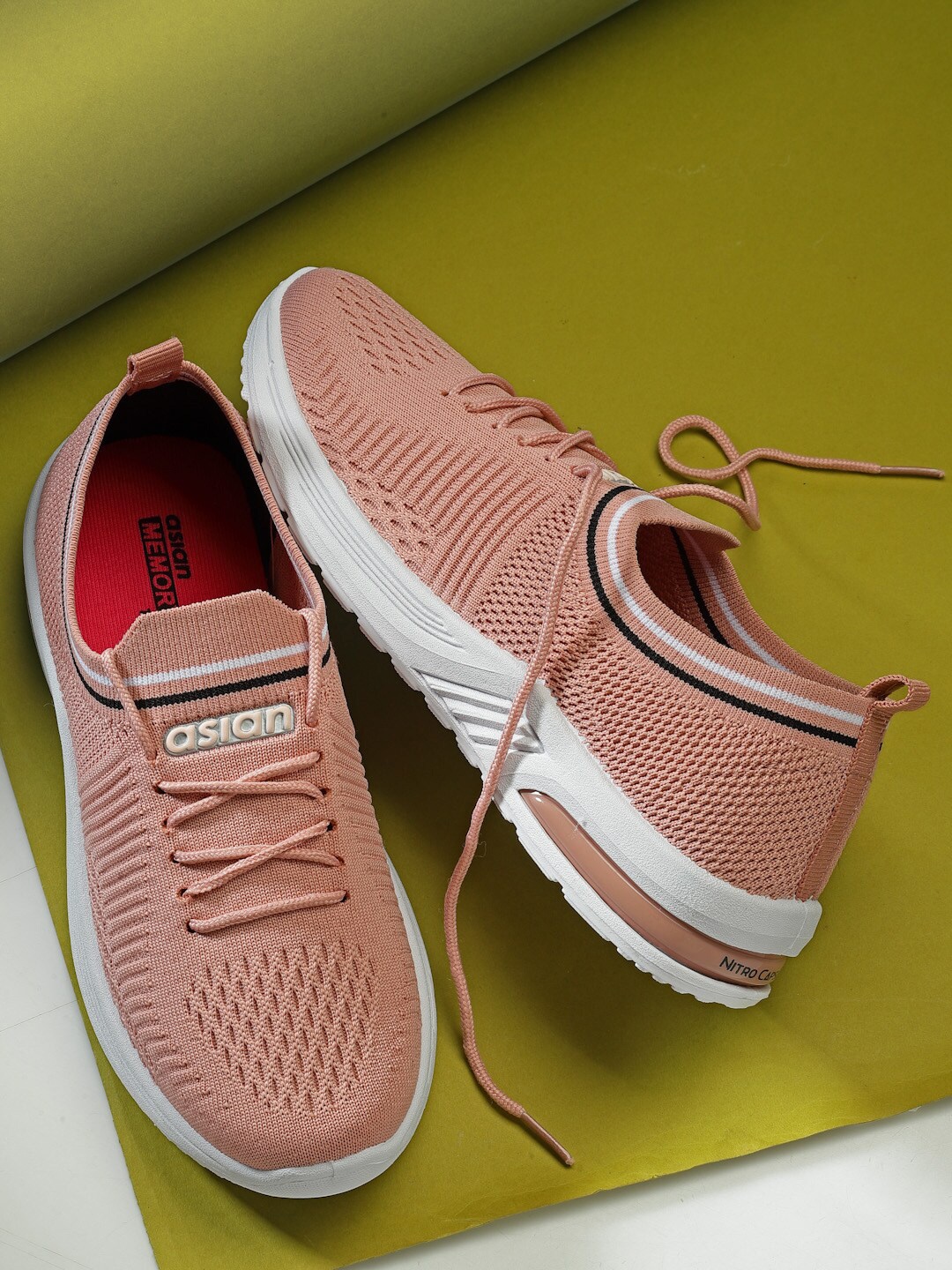 

ASIAN Women ELIZA-31 Textured Contrast Sole Lace Up Sneakers, Peach