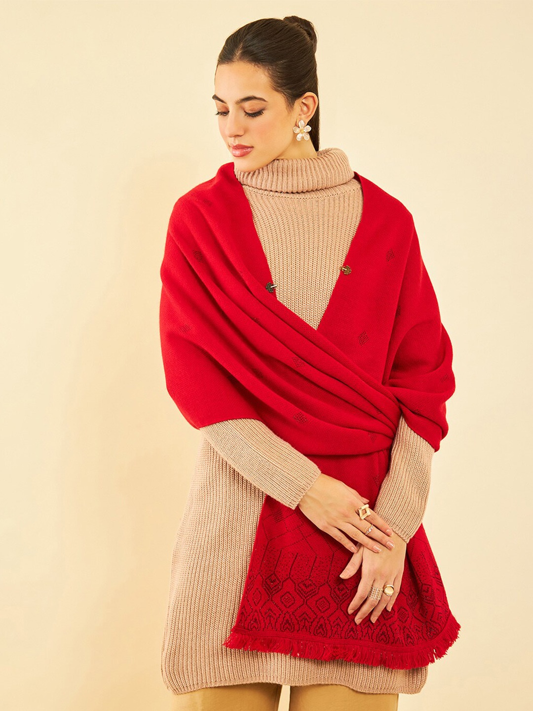 

Soch Red Geometric Woven Design Acrylic Shawl